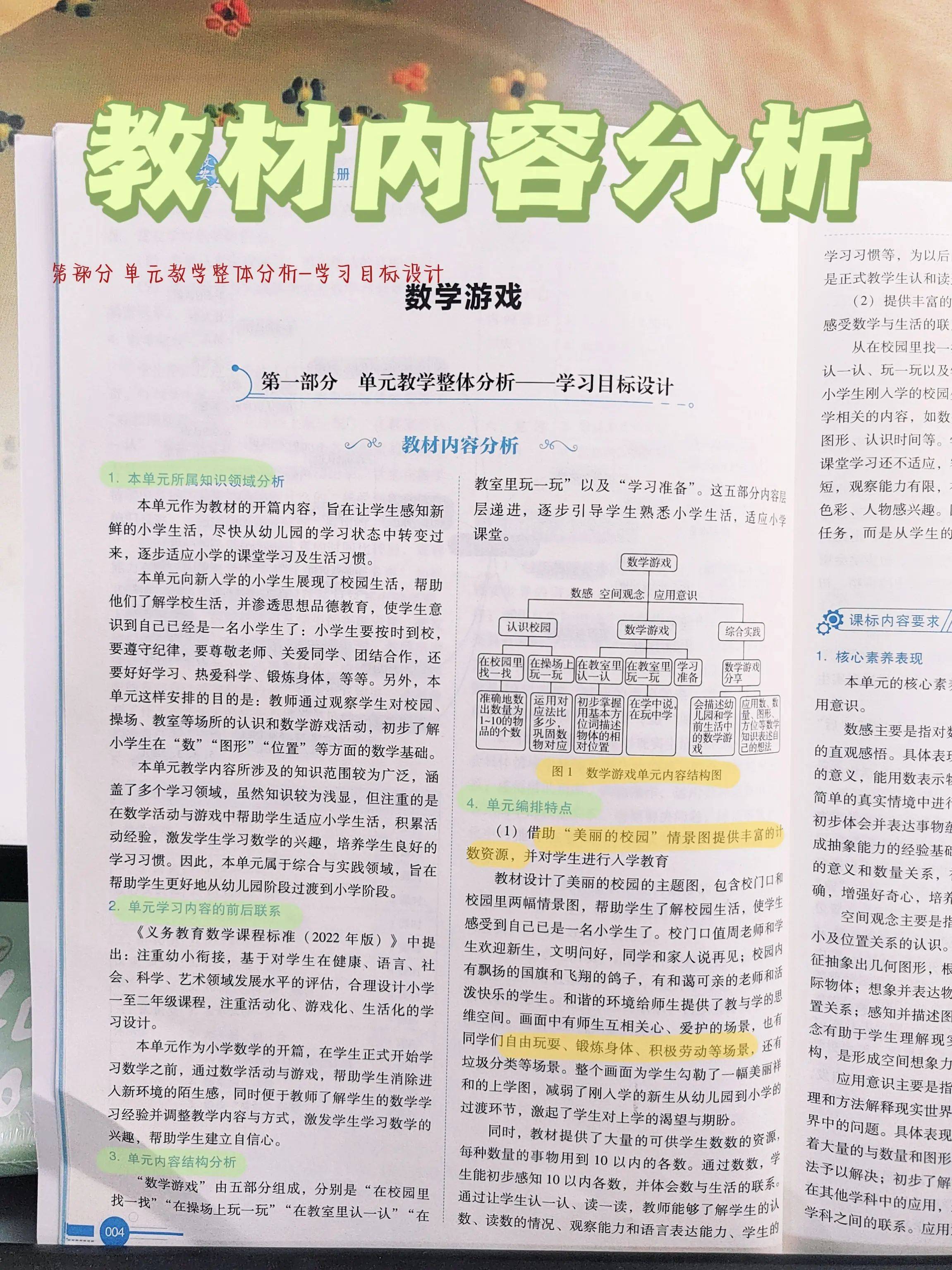 教材内容分析-一年级数学素养教案人教版